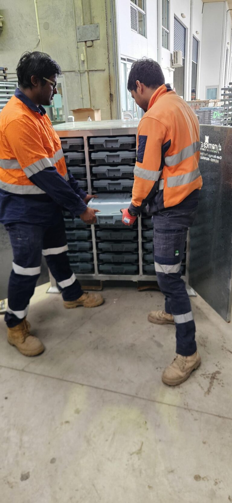 Core trays being unloaded from our storage pod.