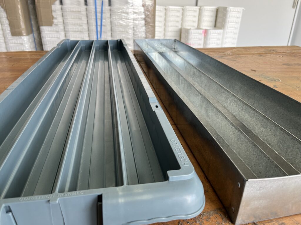 1050mm CoreTech recycled core tray vs metal tray